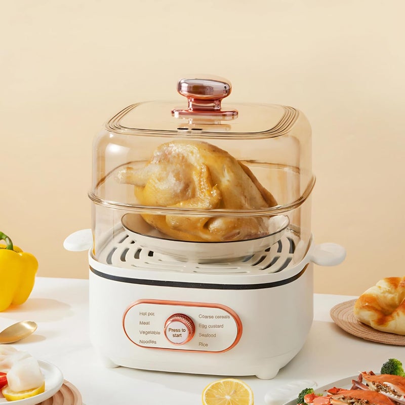 Wisoqu Two Tier Food Steamer, 1200W Electric Hot Pot with Steaming Plate, Mini Hot Pot for Fast Simultaneous Cooking, 10.5L Stackable Multipurpose Cooker for Soup Noodles Oatmeal (PP+pc - Image 1